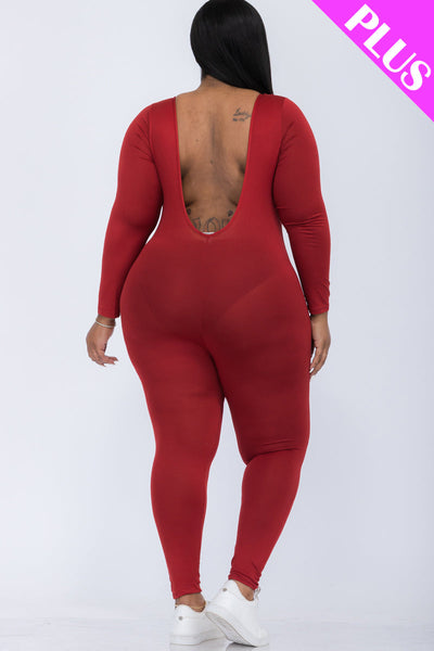 Plus Size Scoop Neck Long Sleeve Bodycon Jumpsuit (CAPELLA) - 1Caribbeanmall