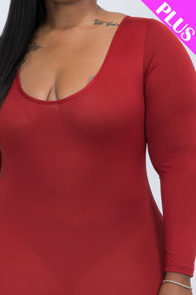 Plus Size Scoop Neck Long Sleeve Bodycon Jumpsuit (CAPELLA) - 1Caribbeanmall