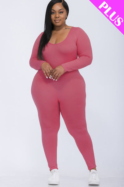 Plus Size Scoop Neck Long Sleeve Bodycon Jumpsuit (CAPELLA) - 1Caribbeanmall