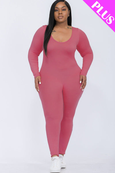 Plus Size Scoop Neck Long Sleeve Bodycon Jumpsuit (CAPELLA) - 1Caribbeanmall