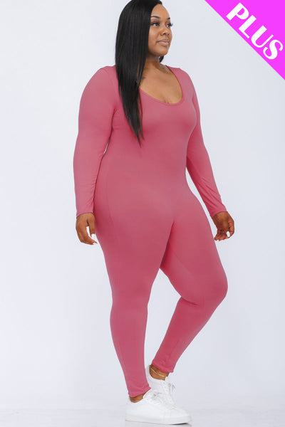 Plus Size Scoop Neck Long Sleeve Bodycon Jumpsuit (CAPELLA) - 1Caribbeanmall