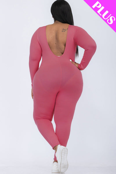 Plus Size Scoop Neck Long Sleeve Bodycon Jumpsuit (CAPELLA) - 1Caribbeanmall