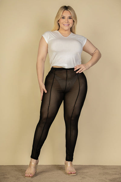 Plus Size Seam Front High Waist Mesh Leggings (CAPELLA) - 1Caribbeanmall