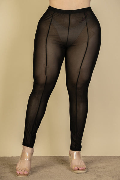 Plus Size Seam Front High Waist Mesh Leggings (CAPELLA) - 1Caribbeanmall