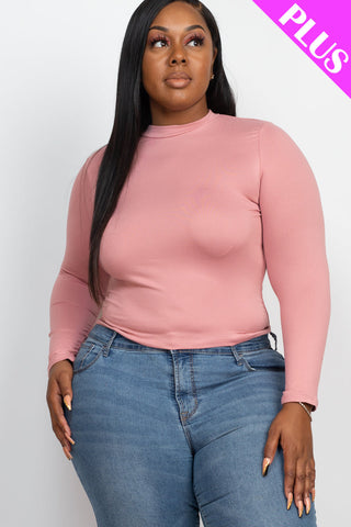 Plus Size Mock Neck Solid Long Sleeve Top (collective) - 1Caribbeanmall