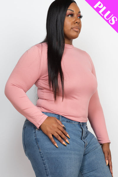 Plus Size Mock Neck Solid Long Sleeve Top (collective) - 1Caribbeanmall