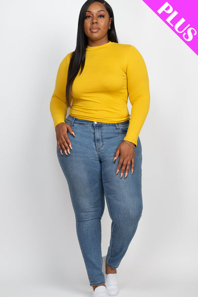 Plus Size Mock Neck Solid Long Sleeve Top (collective) - 1Caribbeanmall