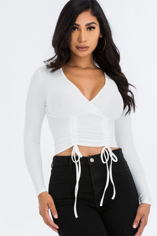 Ribbed Drawstring Long Sleeve Crop Top (CAPELLA) - 1Caribbeanmall