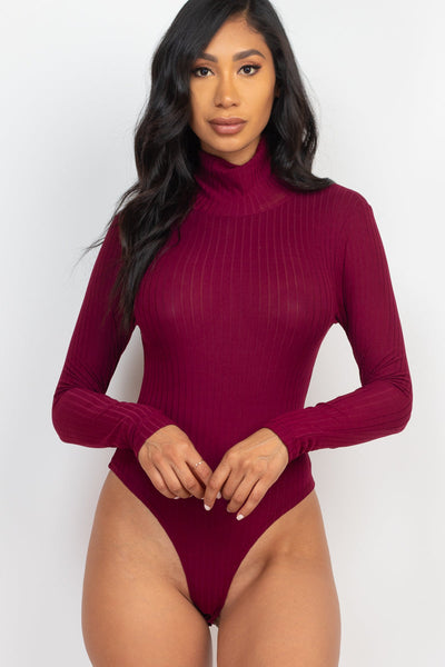 Ribbed Turtle Neck Long Sleeve Bodysuit (CAPELLA) - 1Caribbeanmall