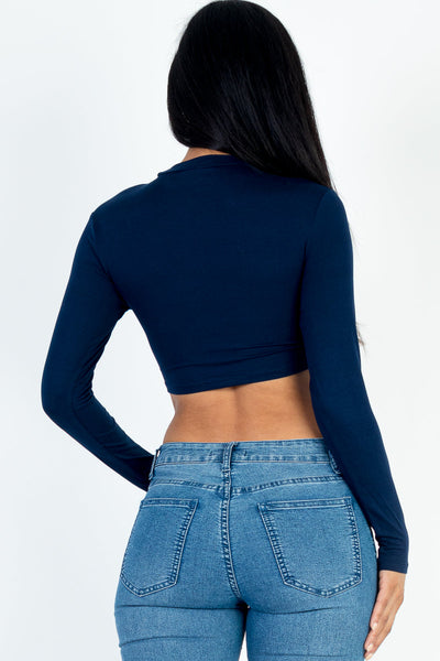 Crew Neck Long Sleeve Cropped Top - 1Caribbeanmall