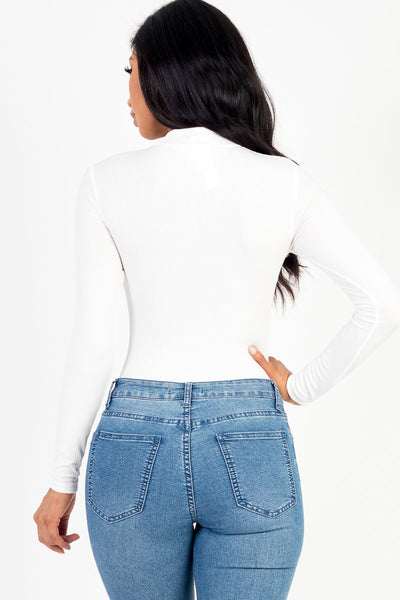 Front Cutout Long Sleeve Bodysuit - 1Caribbeanmall