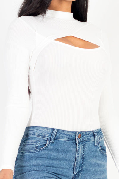 Front Cutout Long Sleeve Bodysuit - 1Caribbeanmall