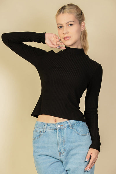 Ribbed Mock Neck Long Sleeve Top (CAPELLA) - 1Caribbeanmall