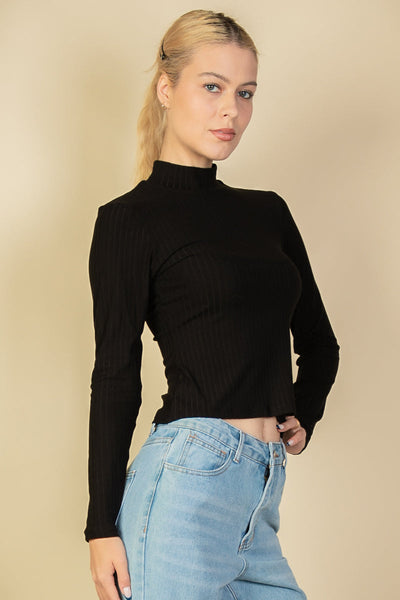 Ribbed Mock Neck Long Sleeve Top (CAPELLA) - 1Caribbeanmall