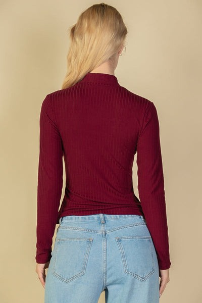 Ribbed Mock Neck Long Sleeve Top (CAPELLA) - 1Caribbeanmall