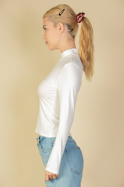 Ribbed Mock Neck Long Sleeve Top (CAPELLA) - 1Caribbeanmall