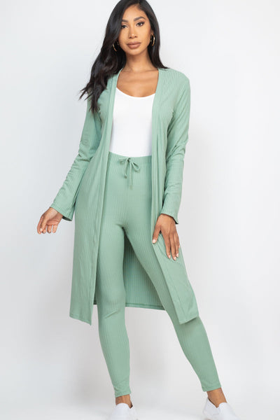 Ribbed Long Cardigan & Leggings Set (CAPELLA) - 1Caribbeanmall