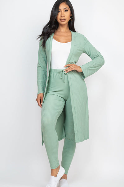 Ribbed Long Cardigan & Leggings Set (CAPELLA) - 1Caribbeanmall