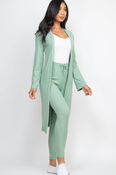 Ribbed Long Cardigan & Leggings Set (CAPELLA) - 1Caribbeanmall