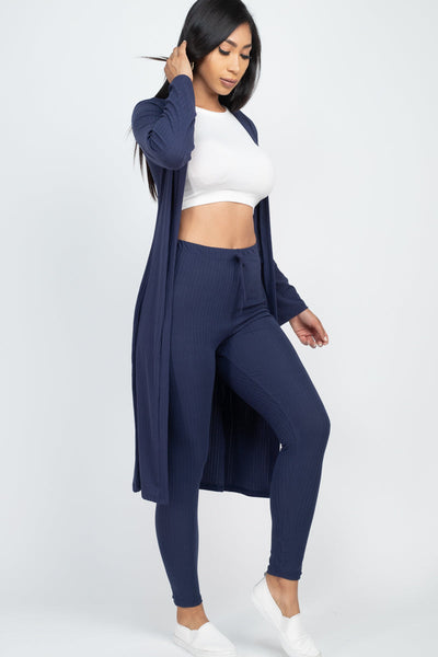 Ribbed Long Cardigan & Leggings Set (CAPELLA) - 1Caribbeanmall