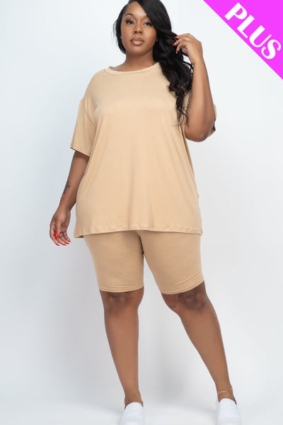 Plus Size Loose Fit Top&Biker Shorts Set (CAPELLA) - 1Caribbeanmall