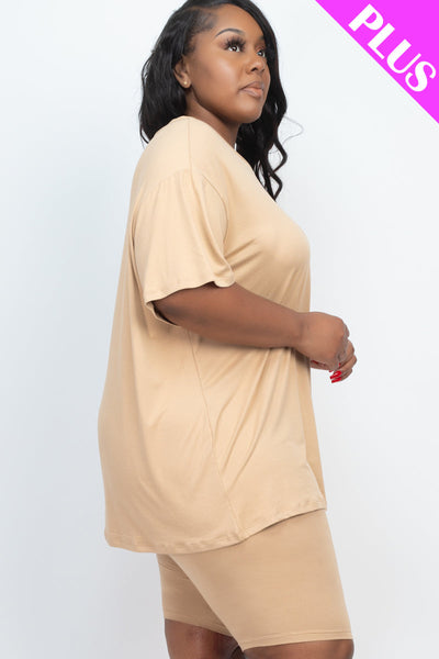 Plus Size Loose Fit Top&Biker Shorts Set (CAPELLA) - 1Caribbeanmall