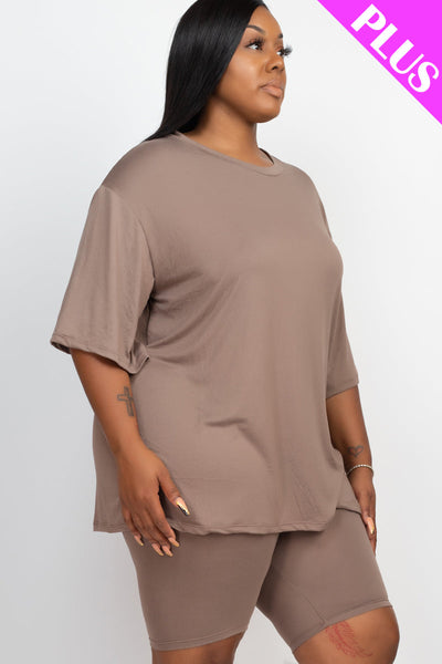 Plus Size Loose Fit Top&Biker Shorts Set (CAPELLA) - 1Caribbeanmall