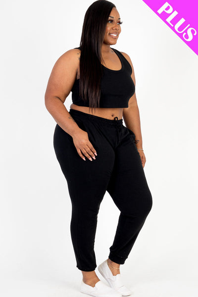 Plus Size French Terry Cropped Tank Top & Joggers Set (CAPELLA) - 1Caribbeanmall