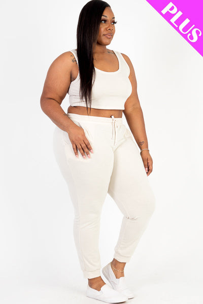 Plus Size French Terry Cropped Tank Top & Joggers Set (CAPELLA) - 1Caribbeanmall