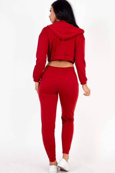 French Terry Cropped Cami with Zip-up Jacket and Joggers Set (collective) - 1Caribbeanmall