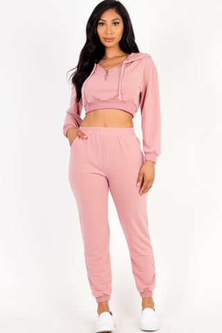 French Terry Half Zip Hoodie and Joggers Set - 1Caribbeanmall