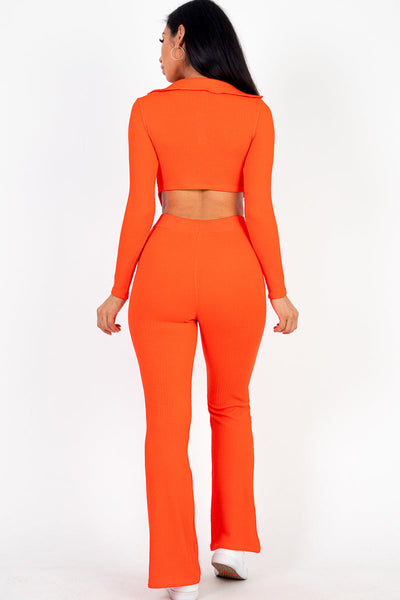 Ruched Drawstring Crop Shirt & Flare Pants Set (CAPELLA) - 1Caribbeanmall