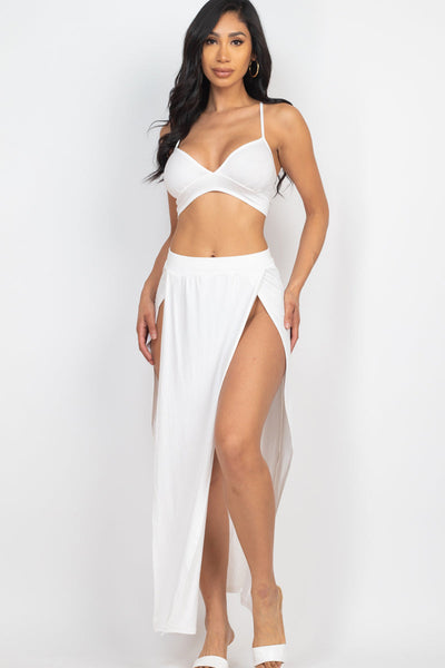 Bra top and side slit maxi skirt