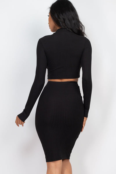 Ribbed Mock Neck Crop Top & Midi Skirt Set (CAPELLA) - 1Caribbeanmall