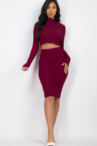 Ribbed Mock Neck Crop Top & Midi Skirt Set (CAPELLA) - 1Caribbeanmall