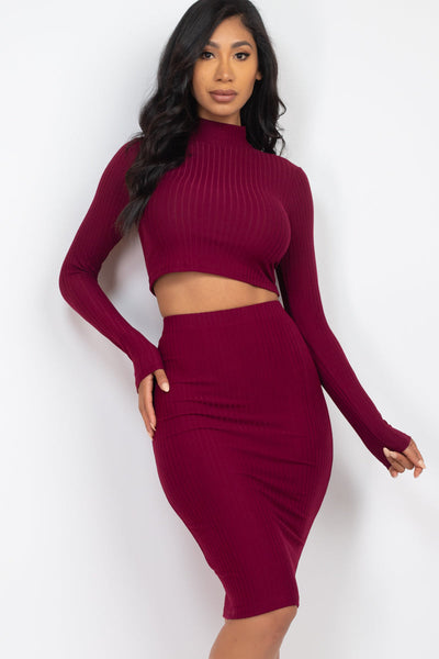 Ribbed Mock Neck Crop Top & Midi Skirt Set (CAPELLA) - 1Caribbeanmall