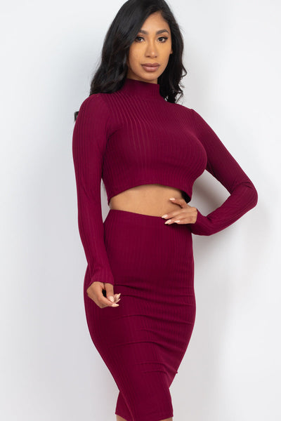 Ribbed Mock Neck Crop Top & Midi Skirt Set (CAPELLA) - 1Caribbeanmall