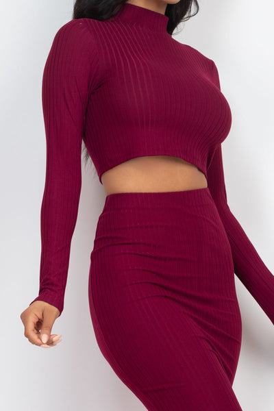 Ribbed Mock Neck Crop Top & Midi Skirt Set (CAPELLA) - 1Caribbeanmall