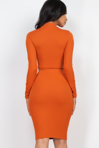 Ribbed Mock Neck Crop Top & Midi Skirt Set (CAPELLA) - 1Caribbeanmall