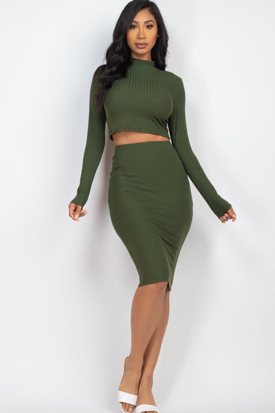 Ribbed Mock Neck Crop Top & Midi Skirt Set (CAPELLA) - 1Caribbeanmall