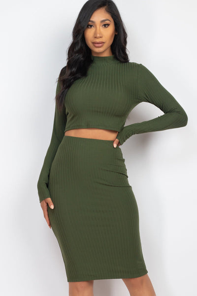 Ribbed Mock Neck Crop Top & Midi Skirt Set (CAPELLA) - 1Caribbeanmall