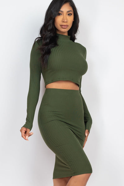 Ribbed Mock Neck Crop Top & Midi Skirt Set (CAPELLA) - 1Caribbeanmall