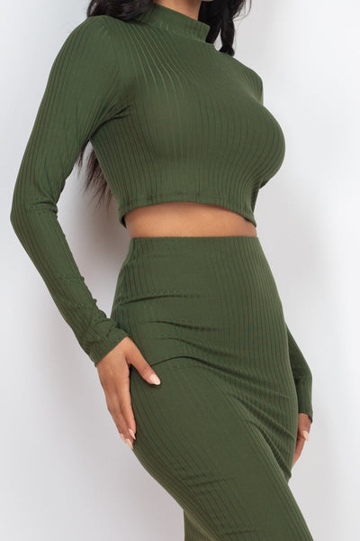 Ribbed Mock Neck Crop Top & Midi Skirt Set (CAPELLA) - 1Caribbeanmall