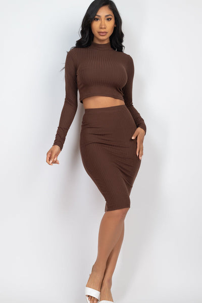 Ribbed Mock Neck Crop Top & Midi Skirt Set (CAPELLA) - 1Caribbeanmall