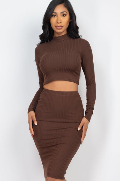 Ribbed Mock Neck Crop Top & Midi Skirt Set (CAPELLA) - 1Caribbeanmall