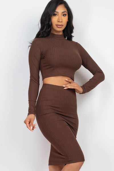 Ribbed Mock Neck Crop Top & Midi Skirt Set (CAPELLA) - 1Caribbeanmall