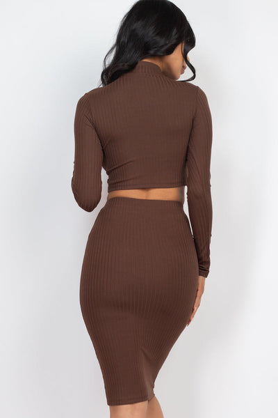 Ribbed Mock Neck Crop Top & Midi Skirt Set (CAPELLA) - 1Caribbeanmall