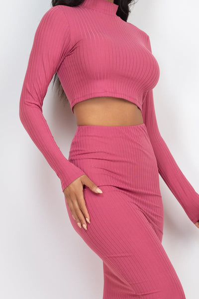 Ribbed Mock Neck Crop Top & Midi Skirt Set (CAPELLA) - 1Caribbeanmall