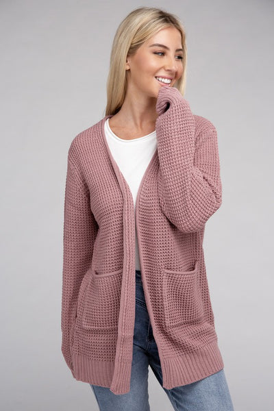 Low Gauge Waffle Open Cardigan Sweater - 1Caribbeanmall