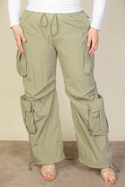Plus Size Flap Pockets Drawstring Ruched Parachute Pants (CAPELLA) - 1Caribbeanmall